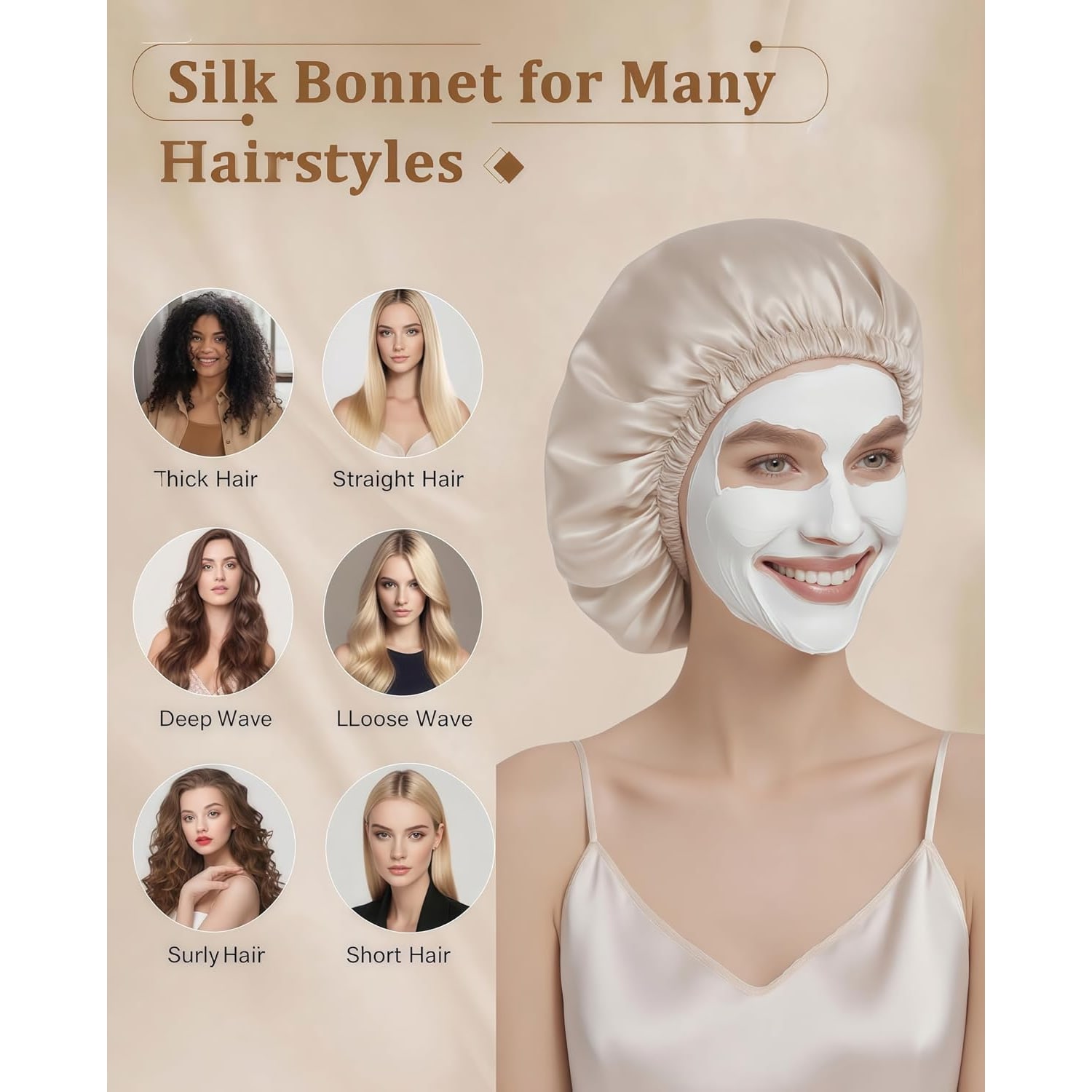 Beige 22 Momme Double Layer Silk Bonnet: image 4