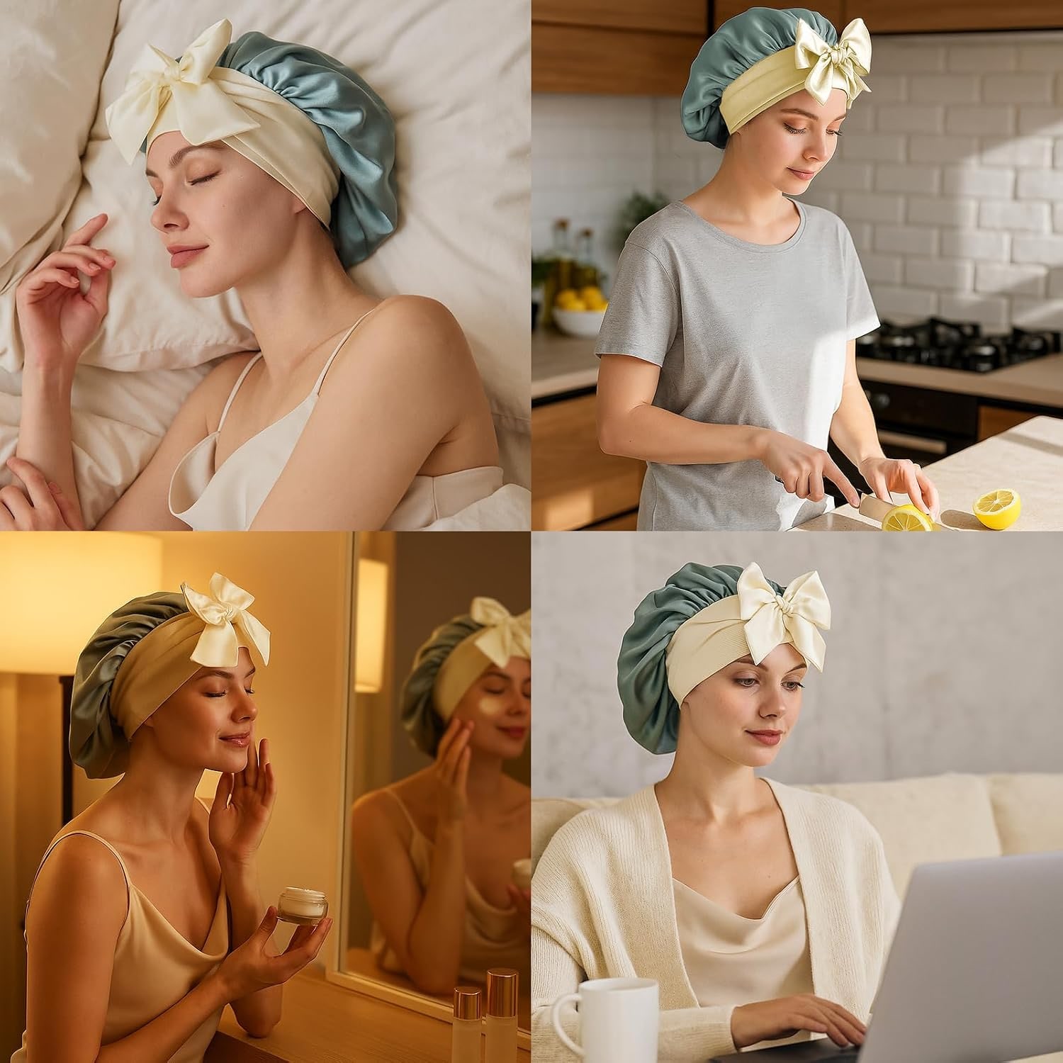 Double-Layer Mulberry Silk Bonnet with Ties: image 5