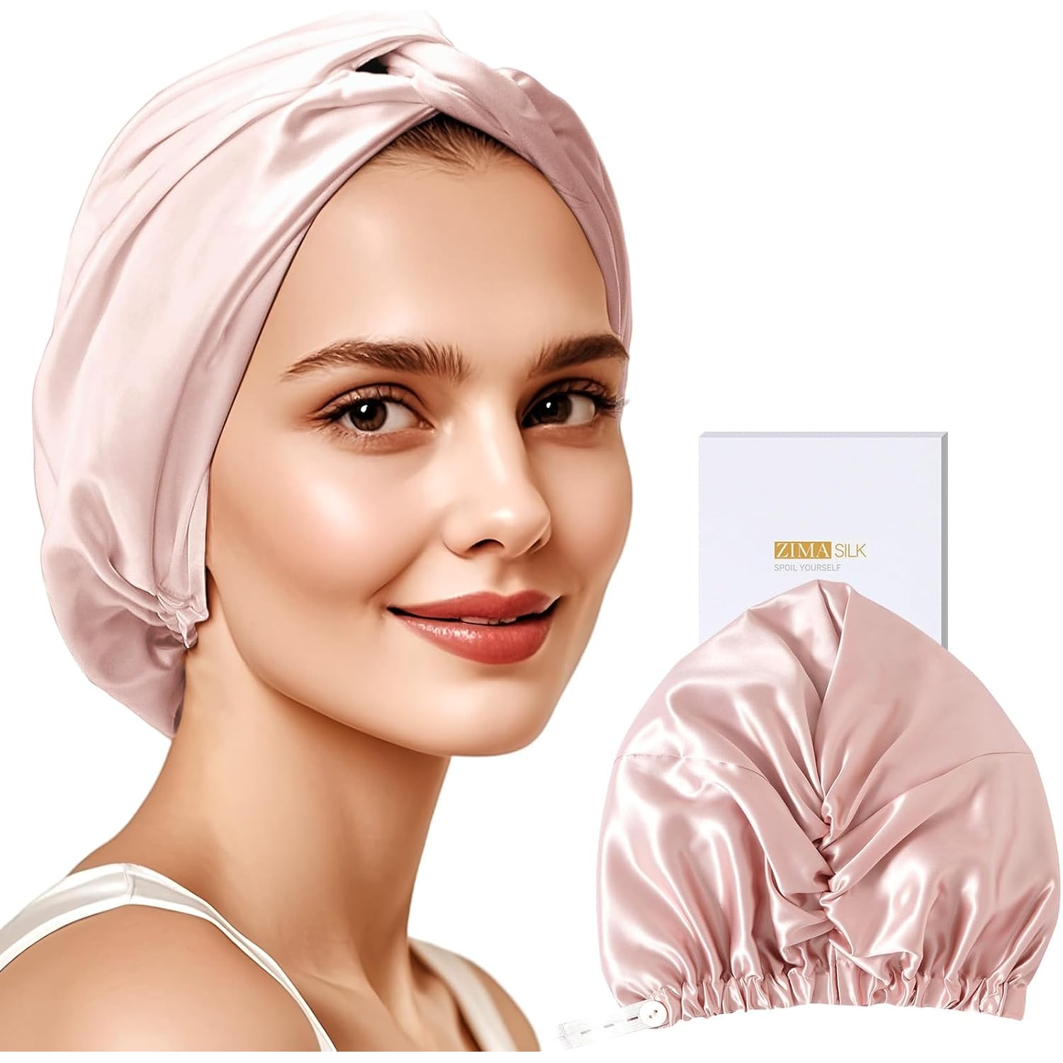 Pink 22 Momme Adjustable Silk Bonnet