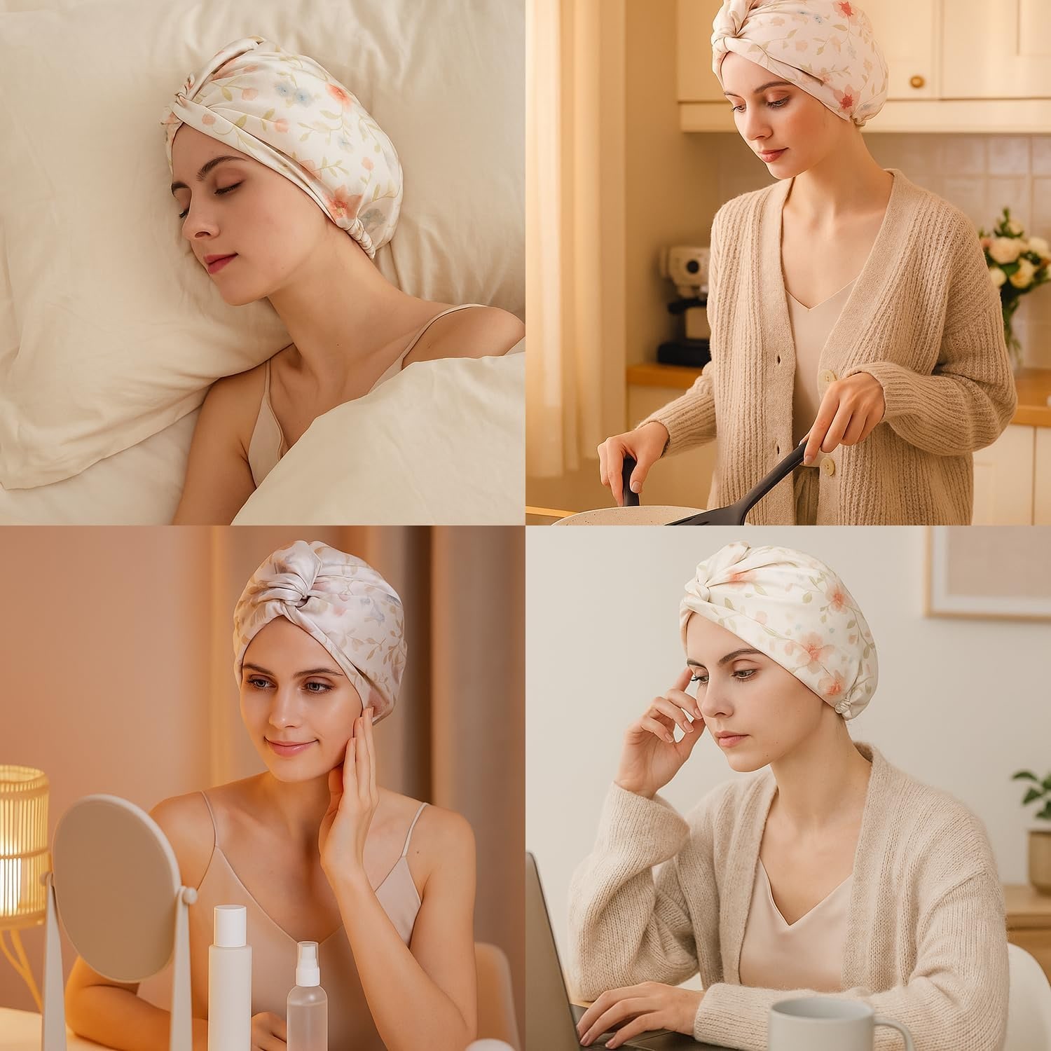 Pink Flower Double-Layer Mulberry Silk Bonnet: image 4