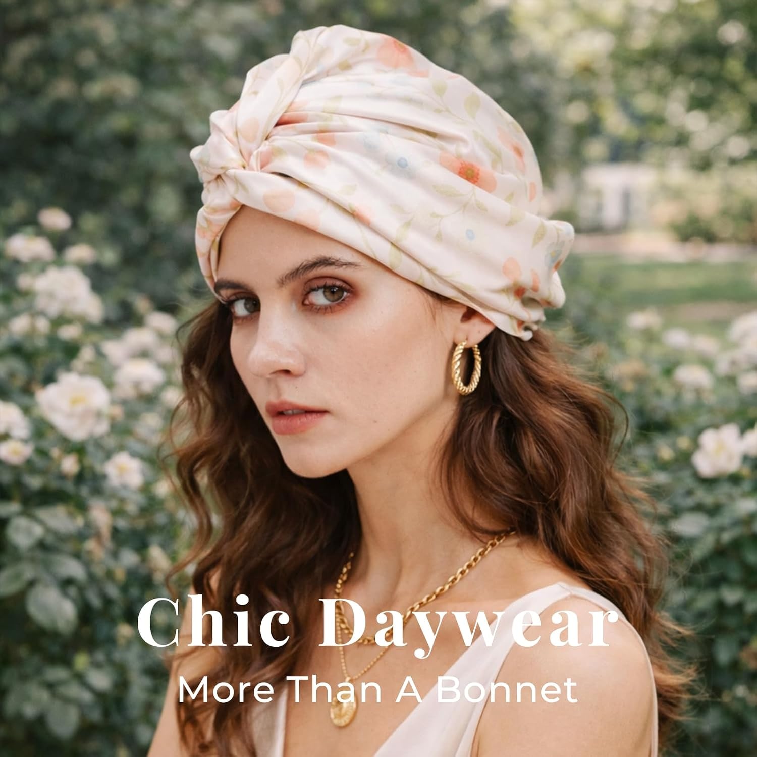 Pink Flower Double-Layer Mulberry Silk Bonnet: image 5