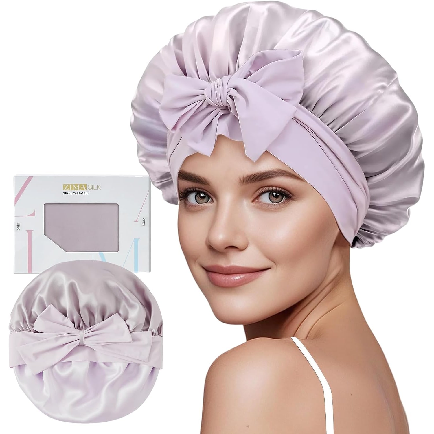 Purple Double Layer Mulberry Silk Bonnet