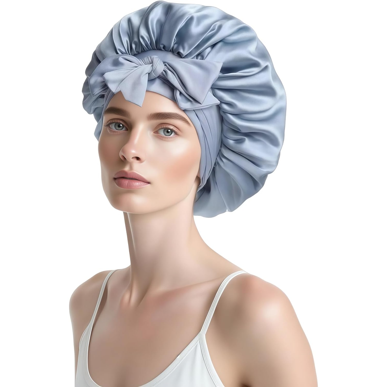 Sky Blue 22 Momme Double Layer Silk Bonnet