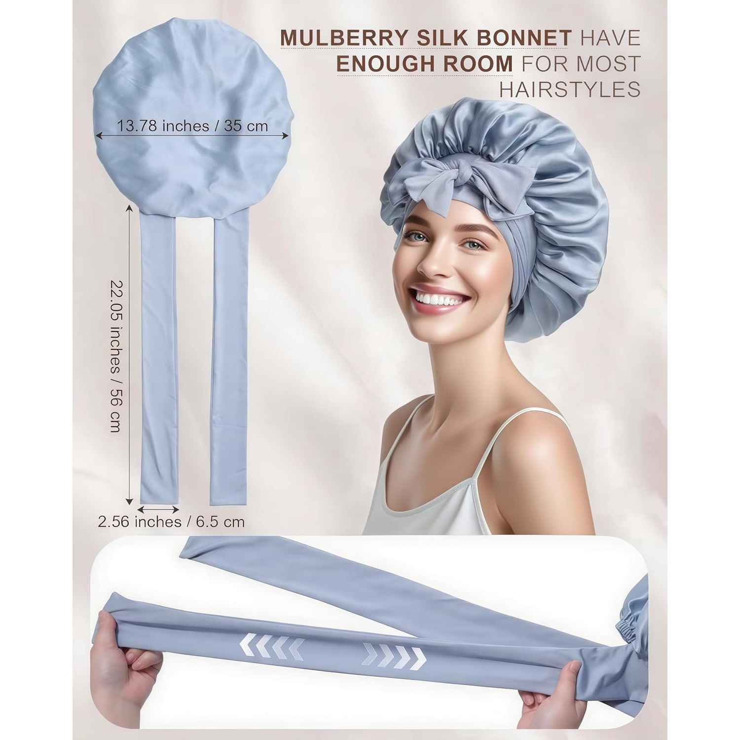 Sky Blue 22 Momme Double Layer Silk Bonnet: image 4