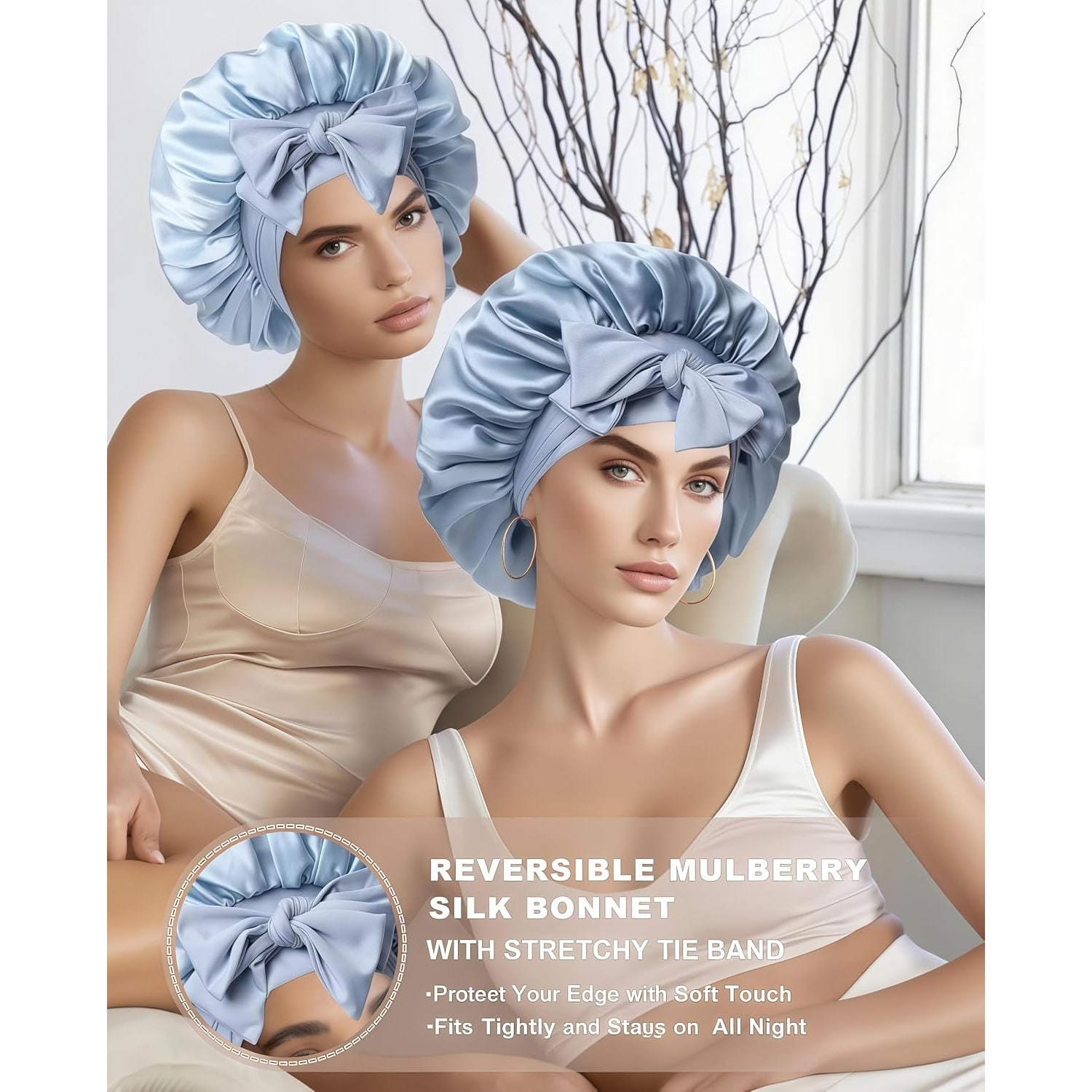 Sky Blue 22 Momme Double Layer Silk Bonnet: image 5