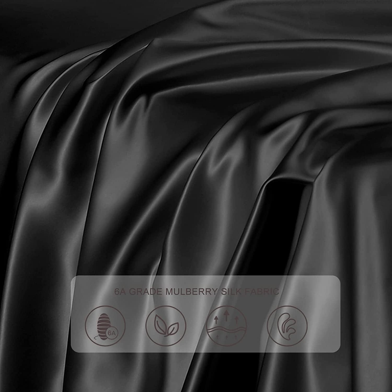 Black 22 Momme Mulberry Silk Pillowcase, Standard, Zip Closure