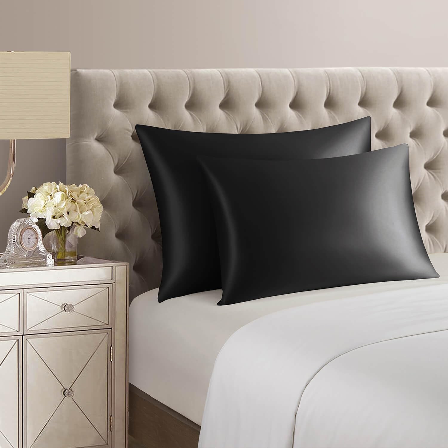 Black 22 Momme Silk Pillowcases, Standard Size, 2 Pack: image 3