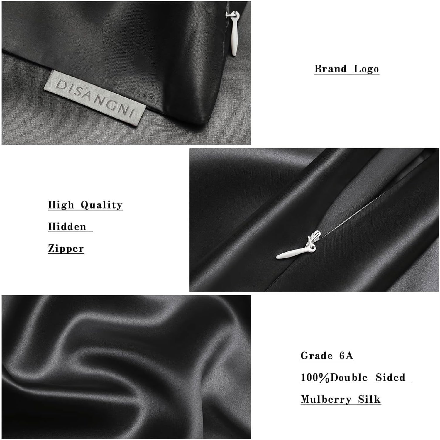 Black 22 Momme Silk Pillowcases, Standard Size, 2 Pack: image 4