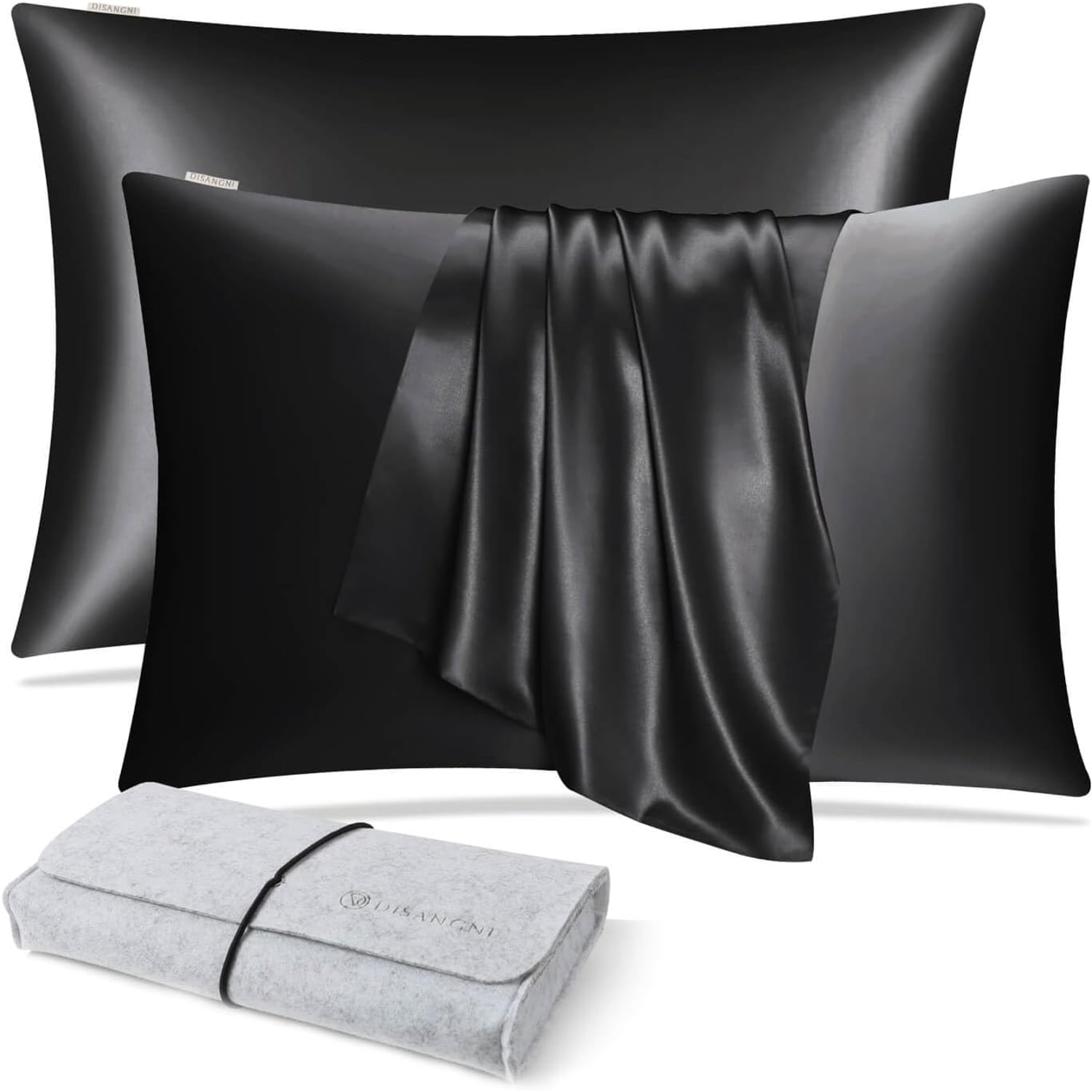 Black 22 Momme Silk Pillowcases, Standard Size, 2 Pack