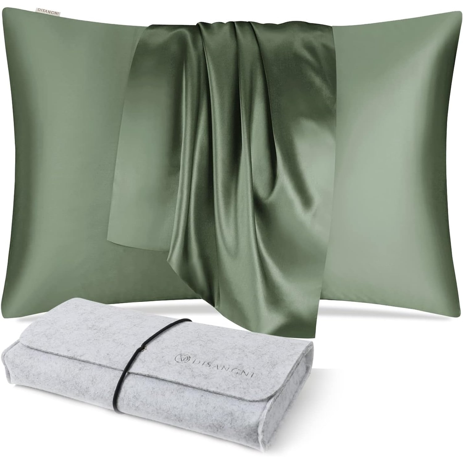 Green 22 Momme Mulberry Silk Pillowcase, Standard Size