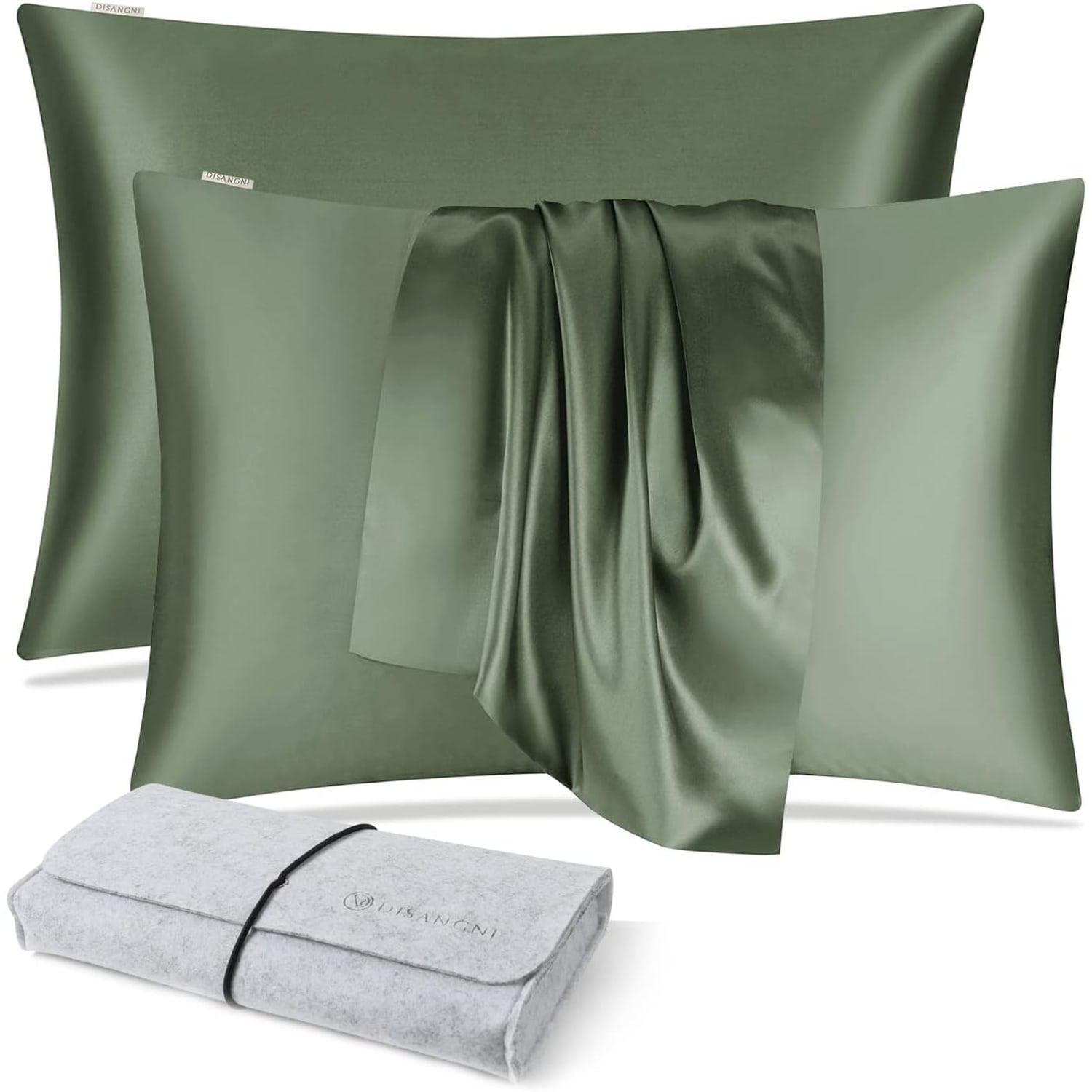 Green 22 Momme Mulberry Silk Pillowcases, King Size, 2 Pack