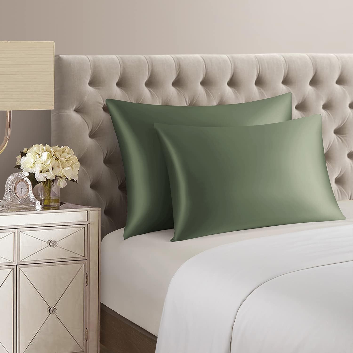 Green 22 Momme Mulberry Silk Pillowcases, Standard, 2 Pack: image 3