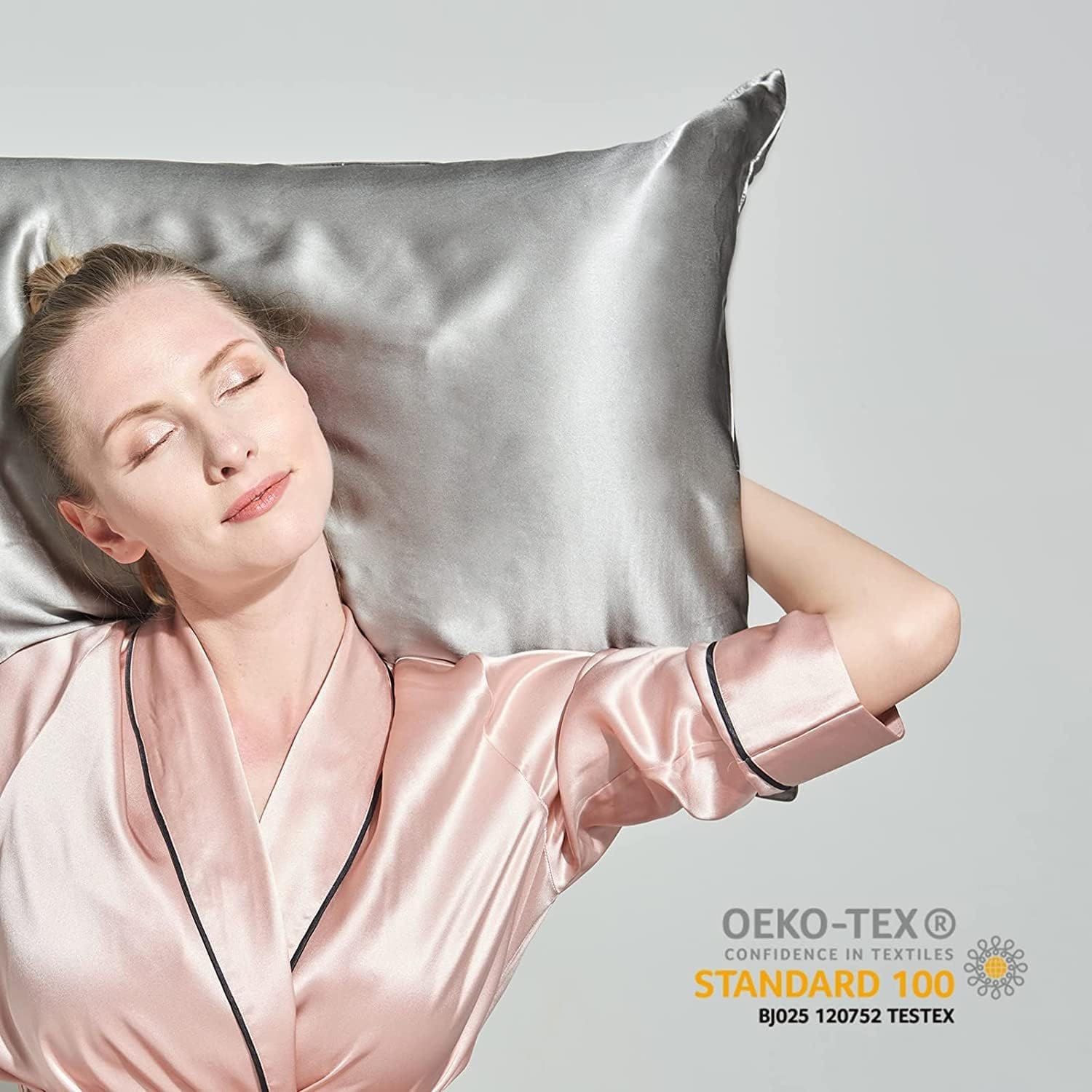 Grey 22 Momme Mulberry Silk Pillowcase Queen with Hidden Zip