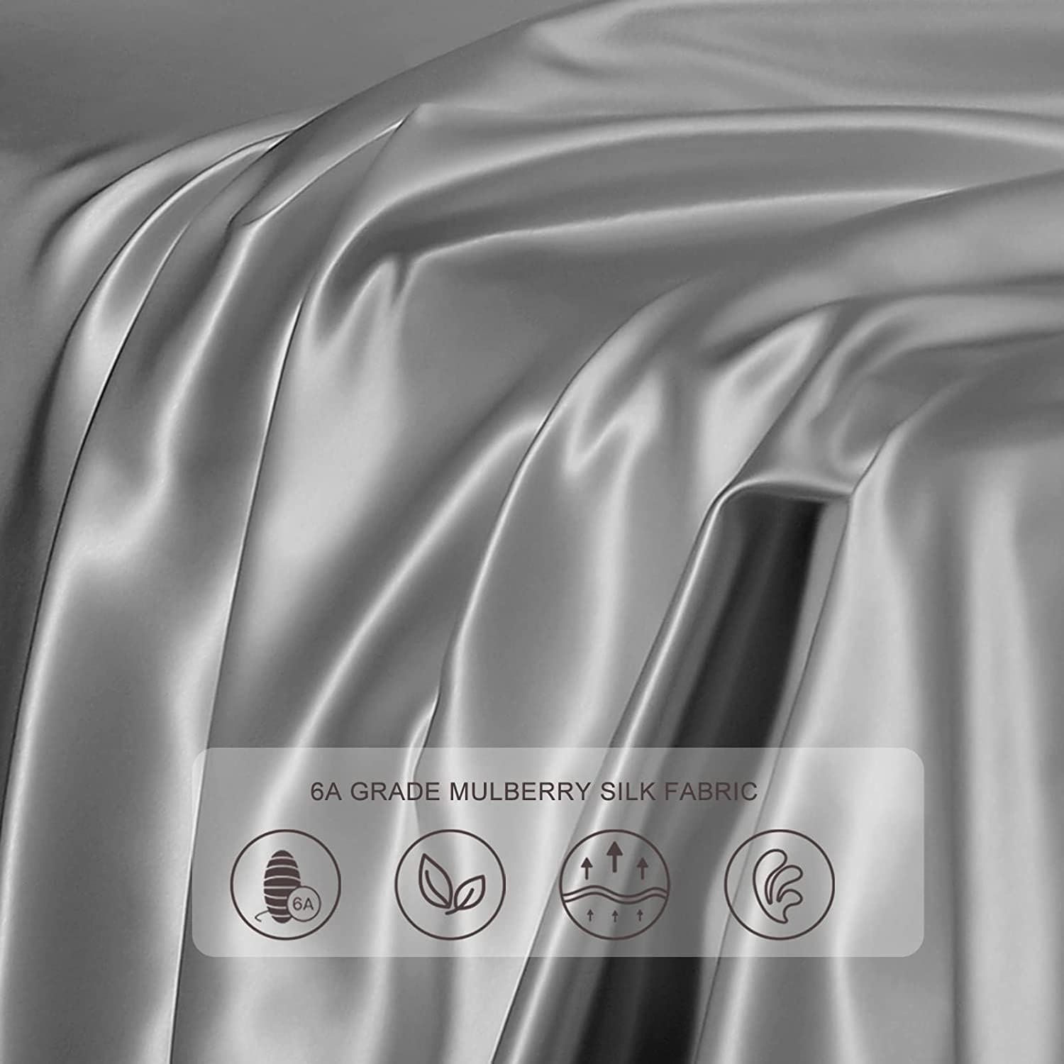 Grey 22 Momme Mulberry Silk Pillowcase Queen with Hidden Zip