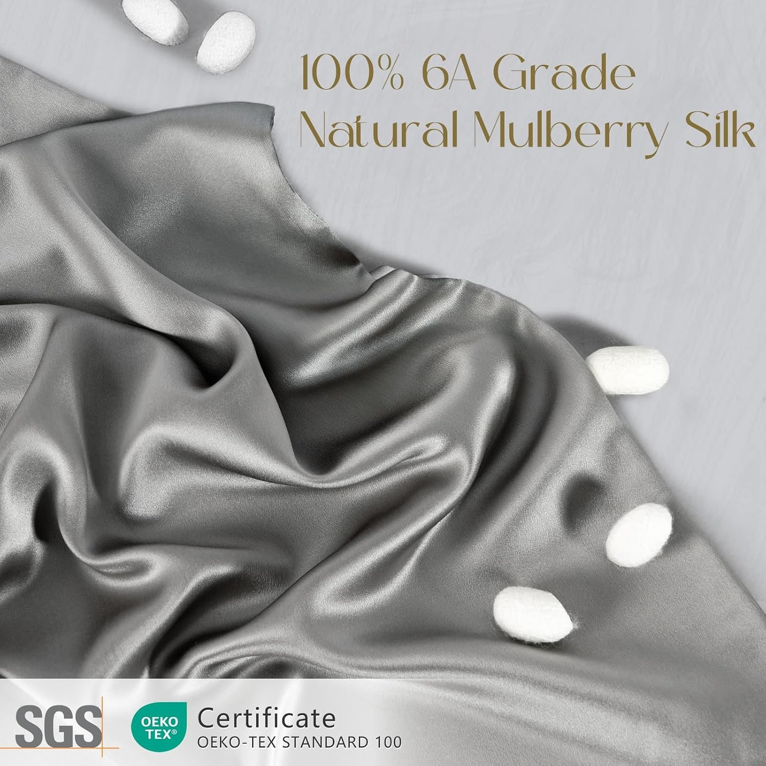 Grey Mulberry Silk Pillowcase Queen 19 Momme: image 2