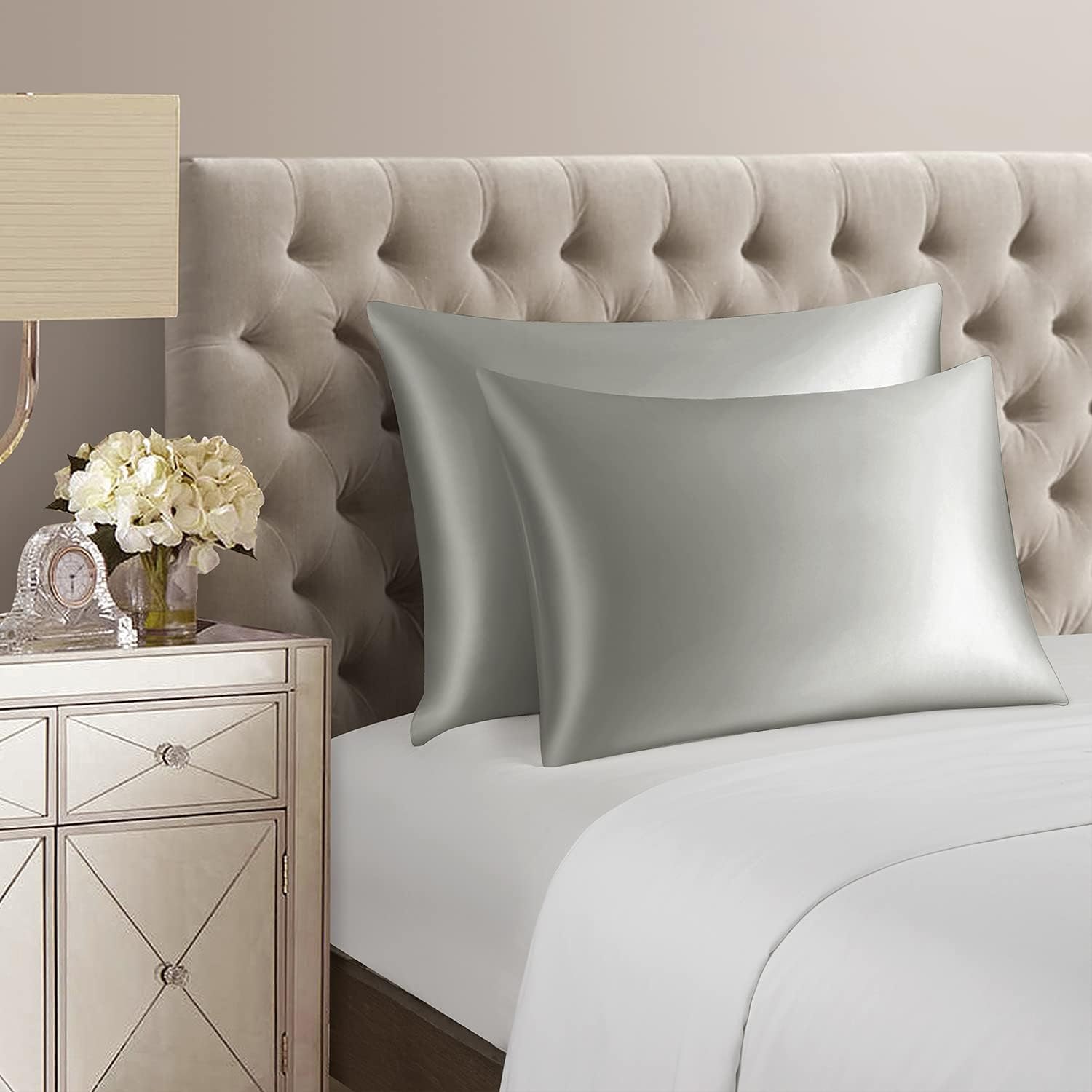 Light Grey 22 Momme Mulberry Silk Pillowcases, Queen 2 Pack