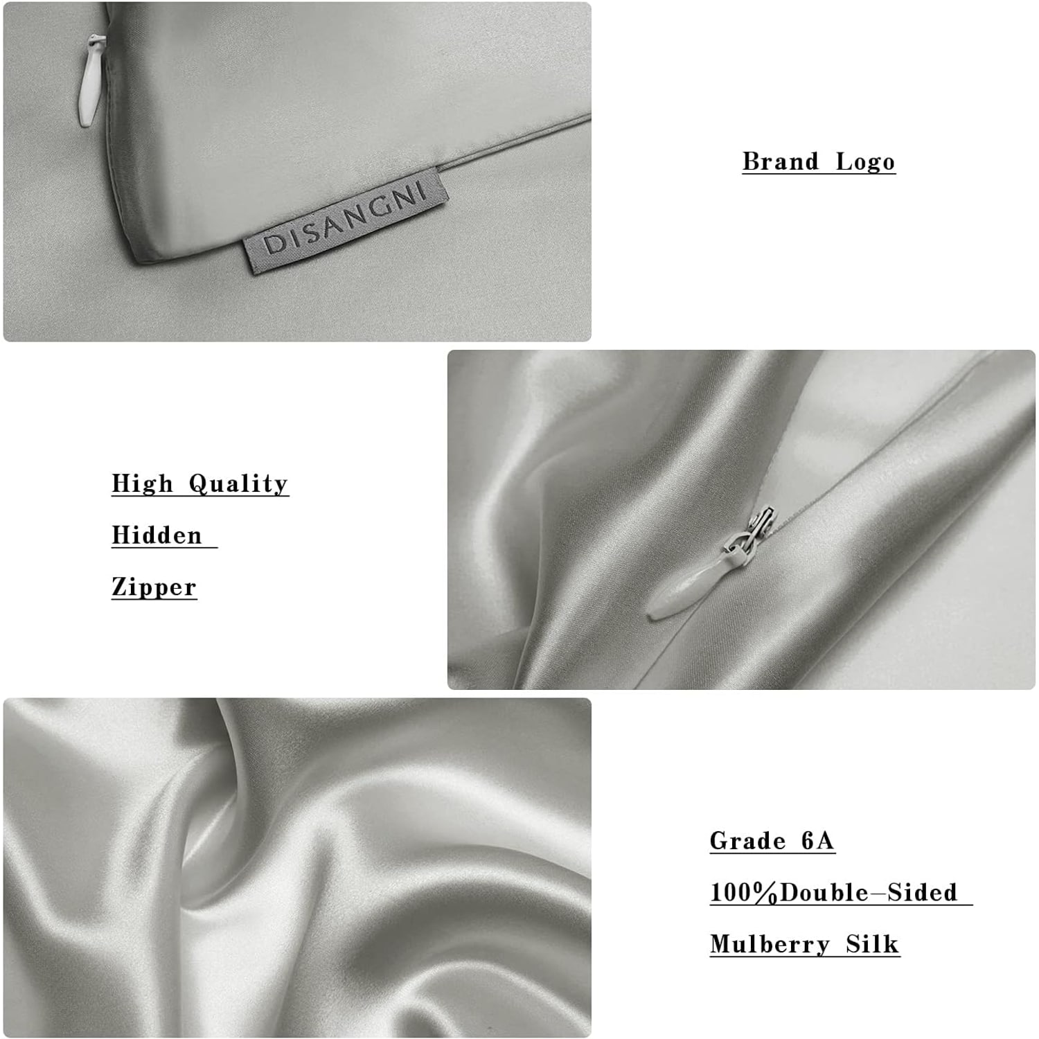 Light Grey 22 Momme Mulberry Silk Pillowcases, Queen 2 Pack