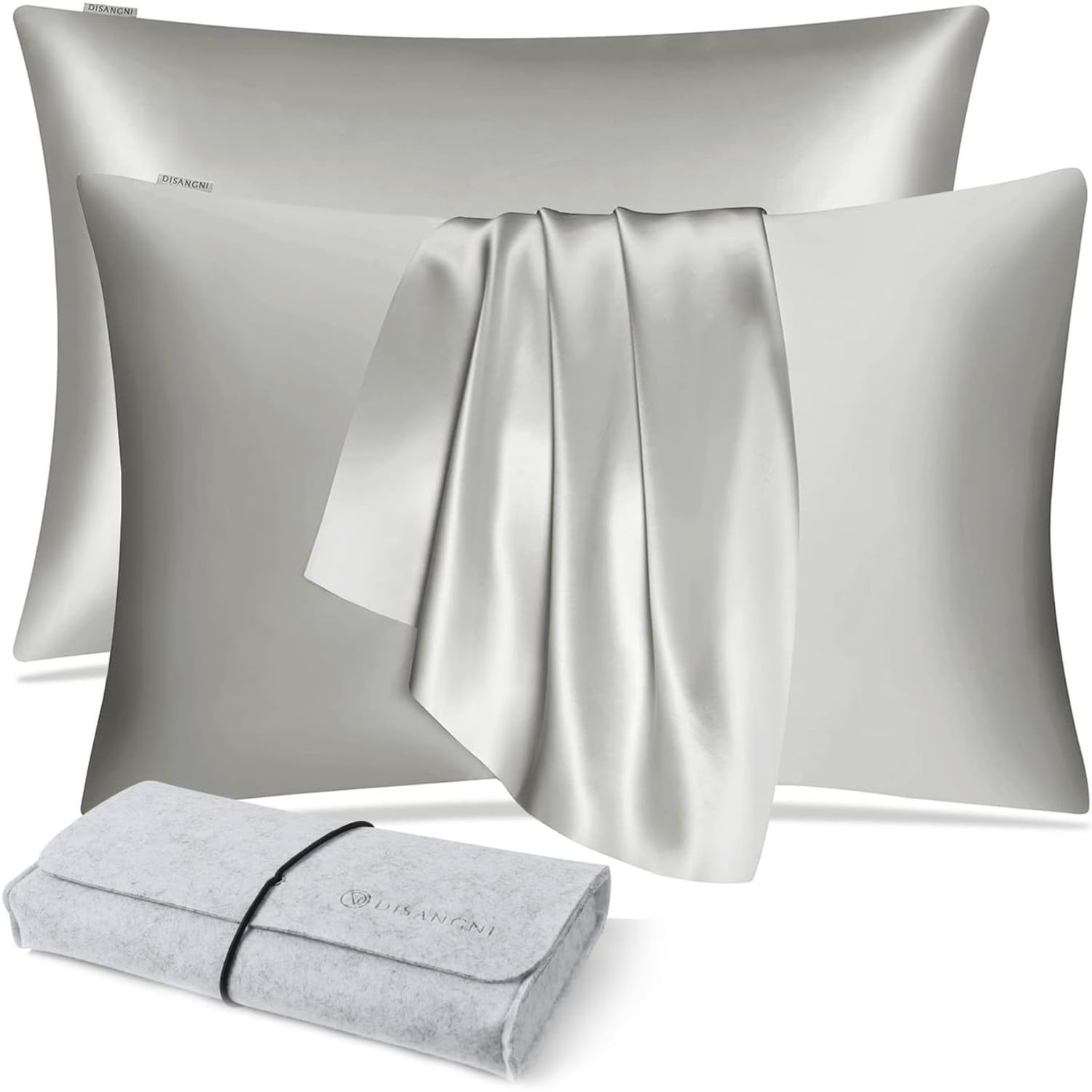 Light Grey 22 Momme Mulberry Silk Pillowcases, Queen 2 Pack