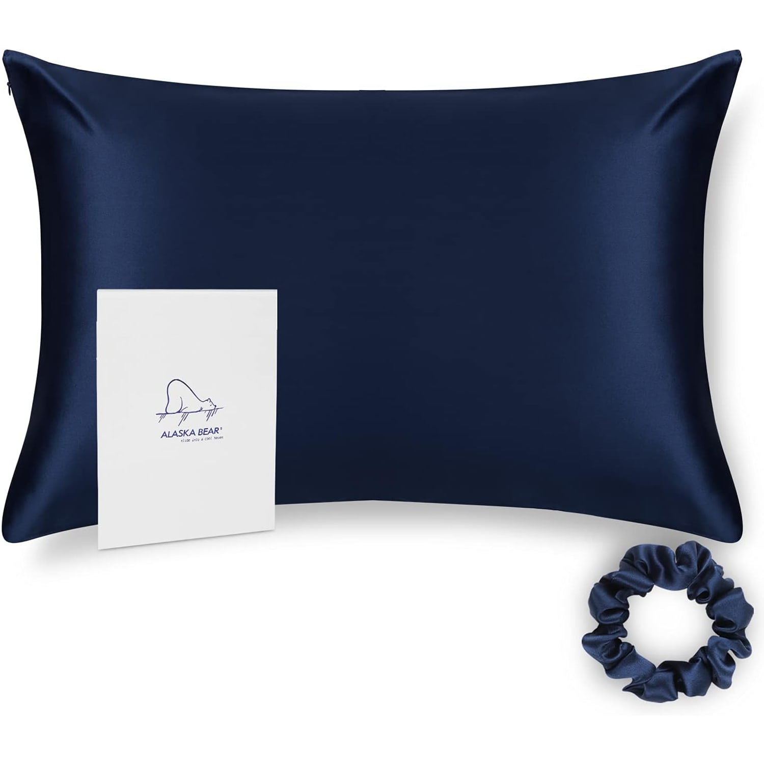 Navy Blue 19 Momme Mulberry Silk Pillowcase, Queen with Hidden Zip