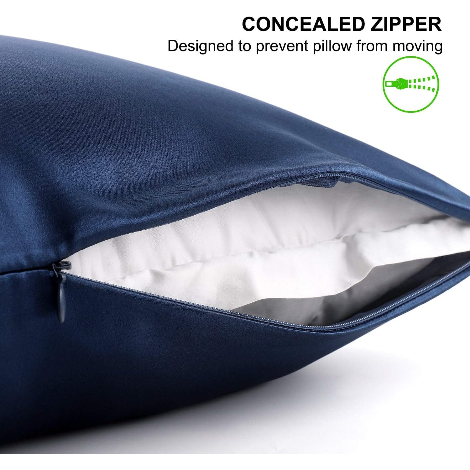 Navy Blue 19 Momme Mulberry Silk Pillowcase, Queen with Hidden Zip