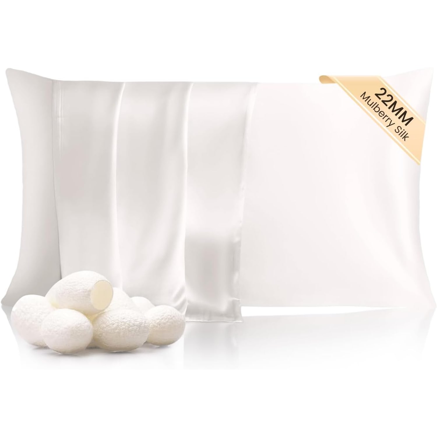 White 22 Momme Mulberry Silk Pillowcase, King, Concealed Zip