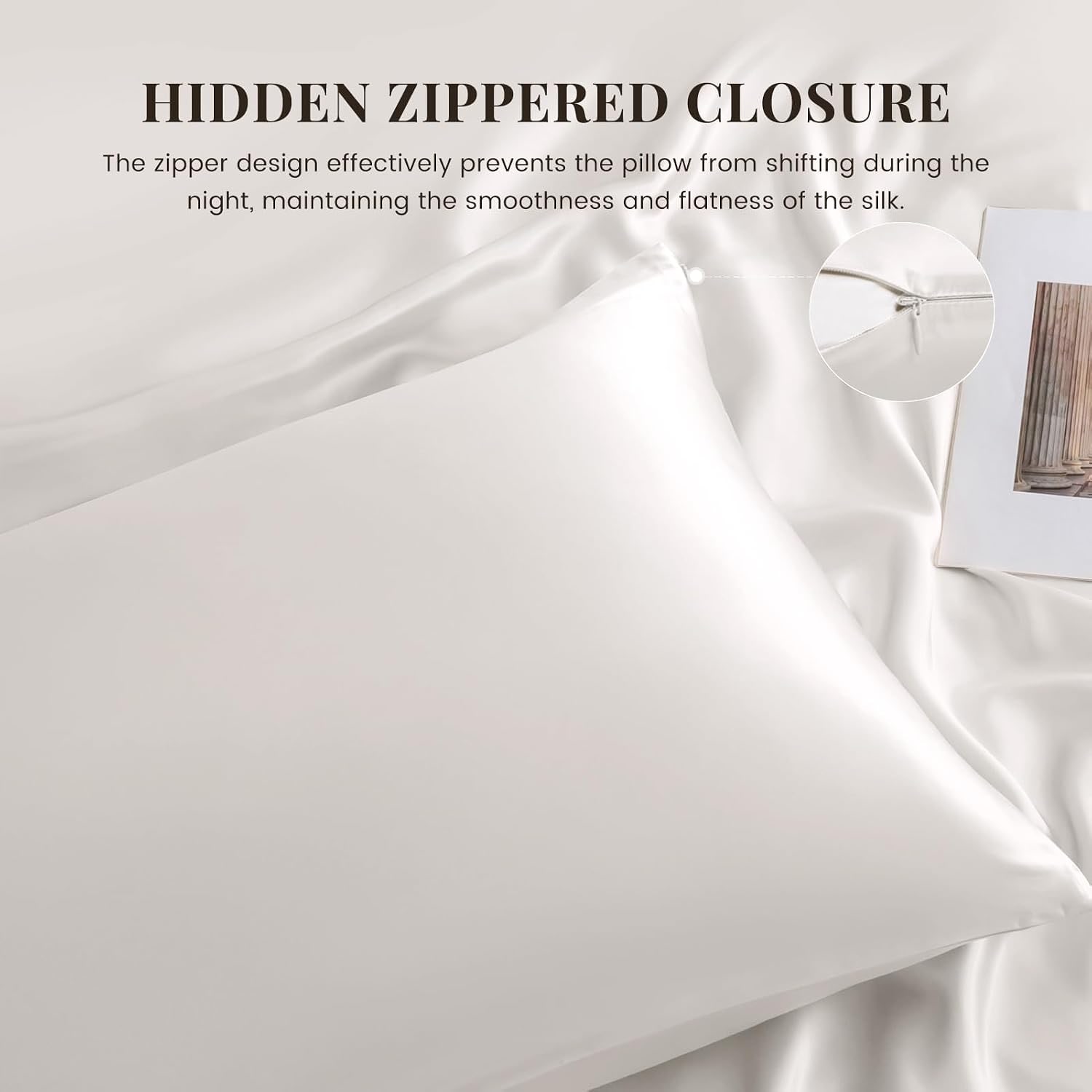 White 22 Momme Mulberry Silk Pillowcase (Standard, Hidden Zip)