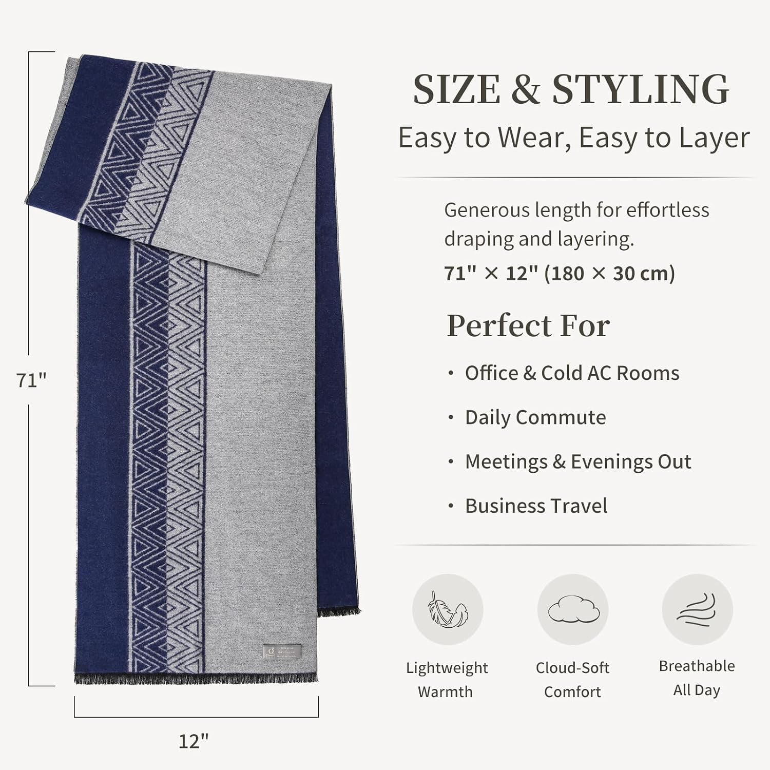 Brushed Mulberry Silk Scarf in Grey Blue