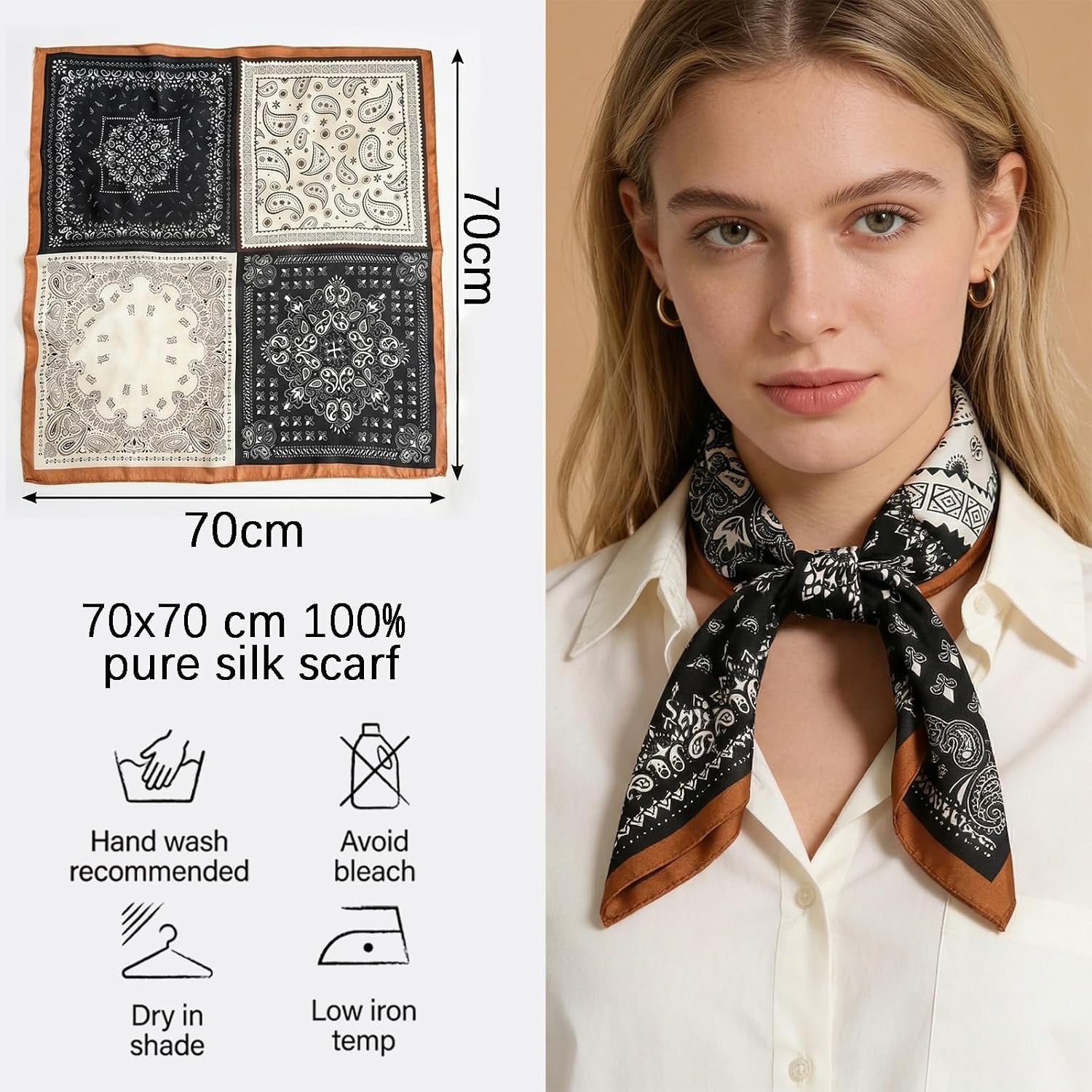 Lightweight Square Mulberry Silk Scarf 70cm: image 4
