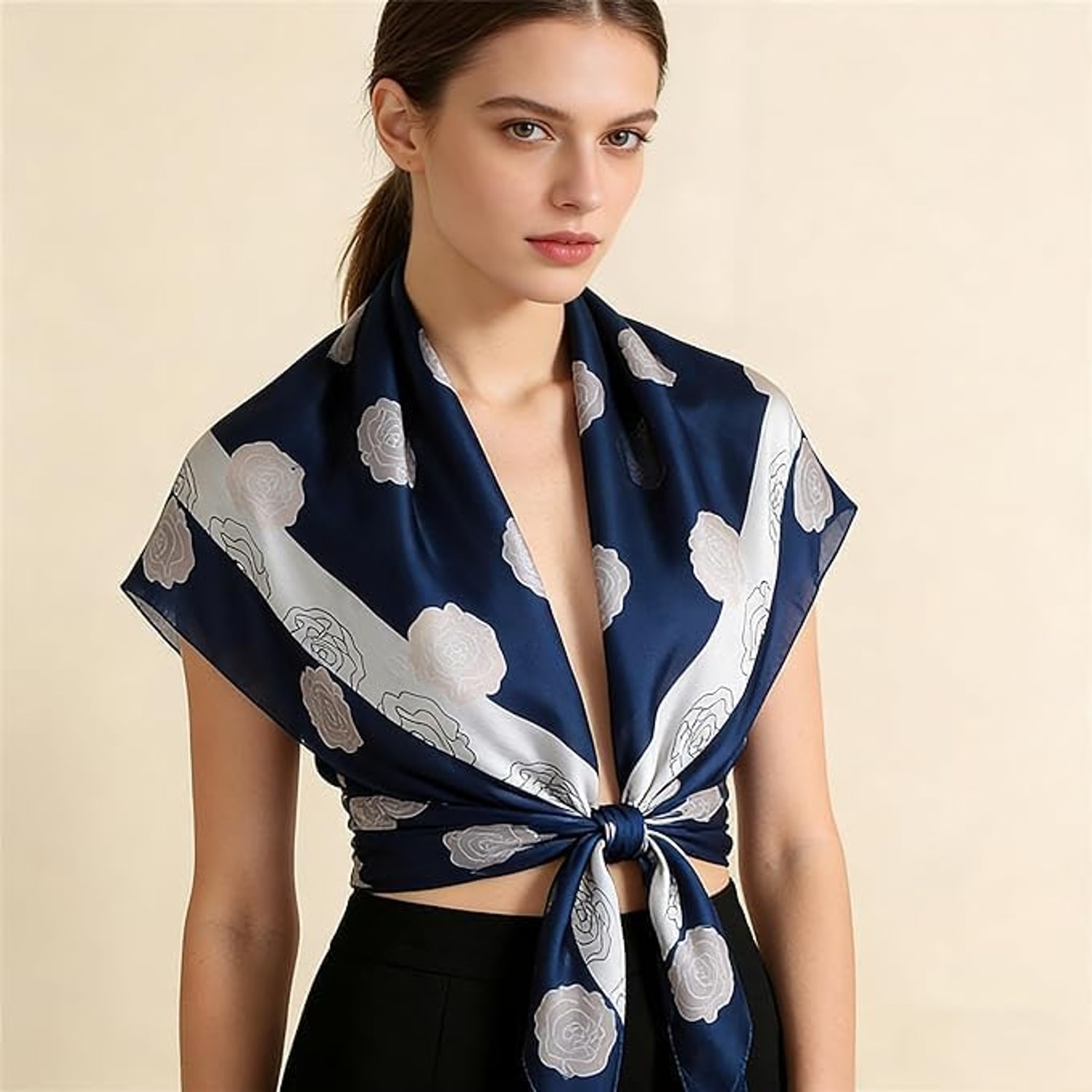 Long Mulberry Silk Scarf Dark Blue 90 x 180: image 2