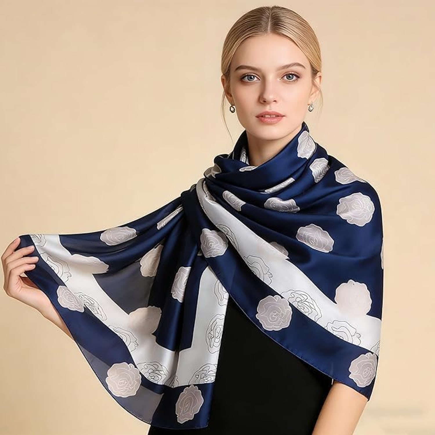 Long Mulberry Silk Scarf Dark Blue 90 x 180: image 5