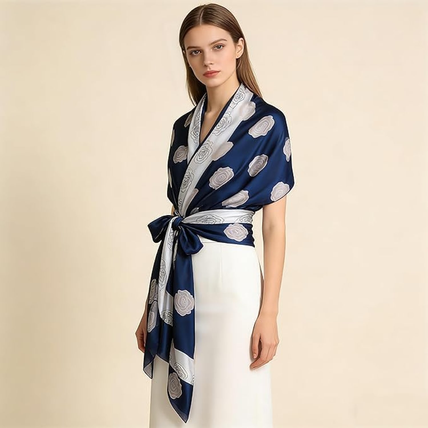 Long Mulberry Silk Scarf Dark Blue 90 x 180: image 6