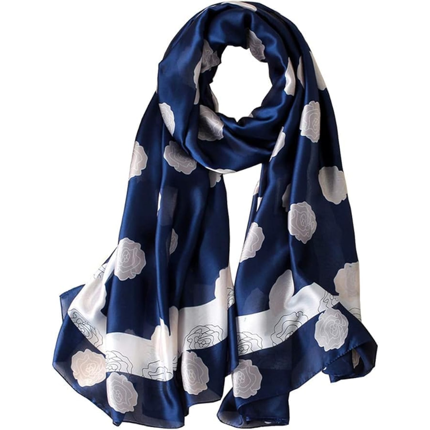 Long Mulberry Silk Scarf Dark Blue 90 x 180