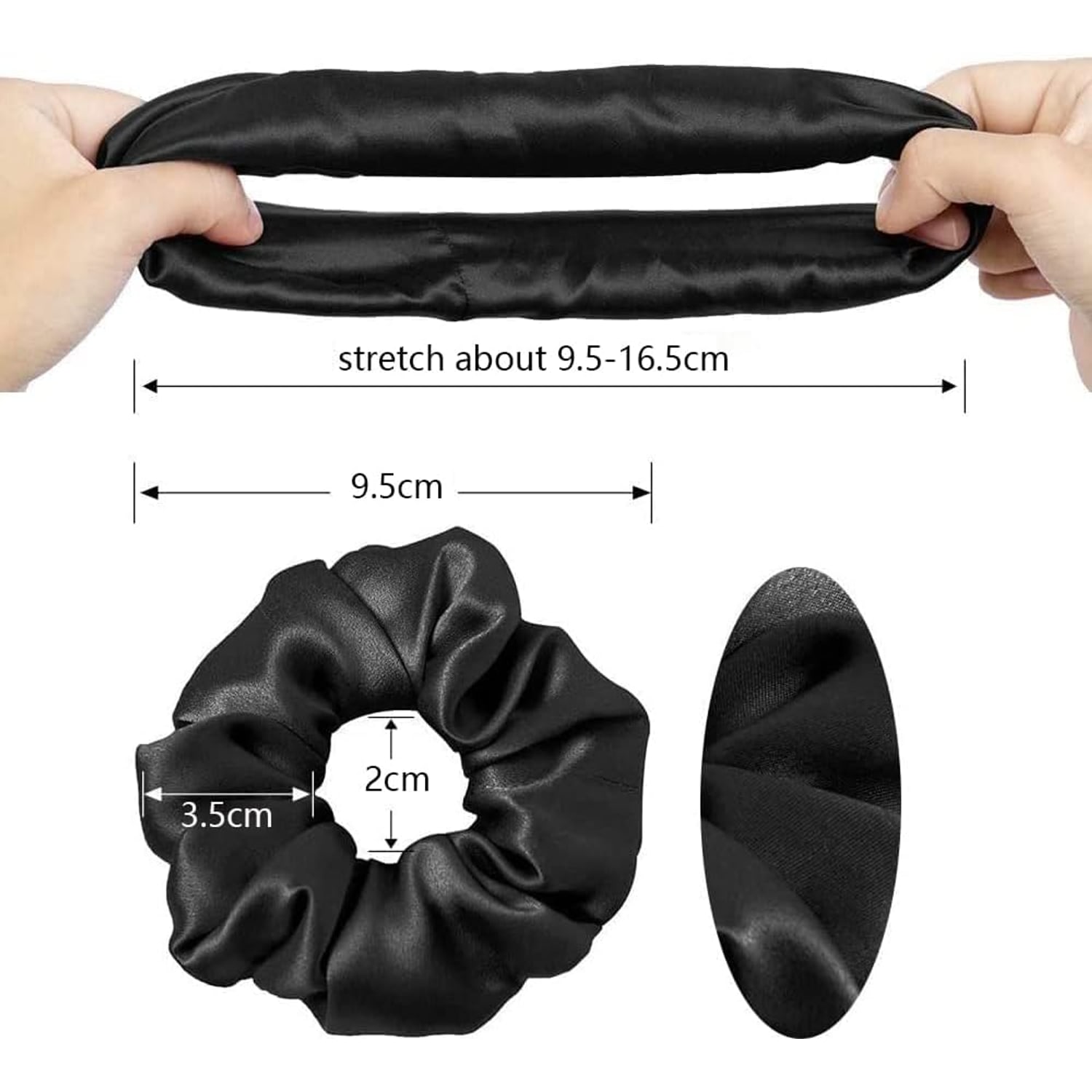 Large Black Mulberry Silk Scrunchies 3 Pack: image 5