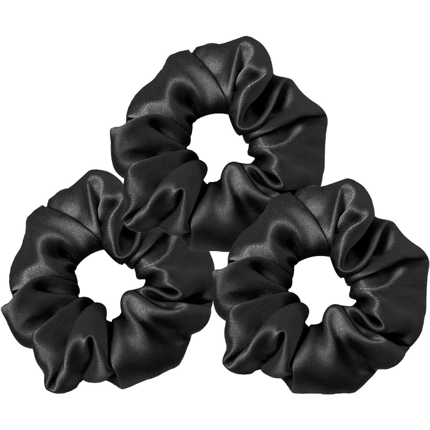Large Black Mulberry Silk Scrunchies 3 Pack
