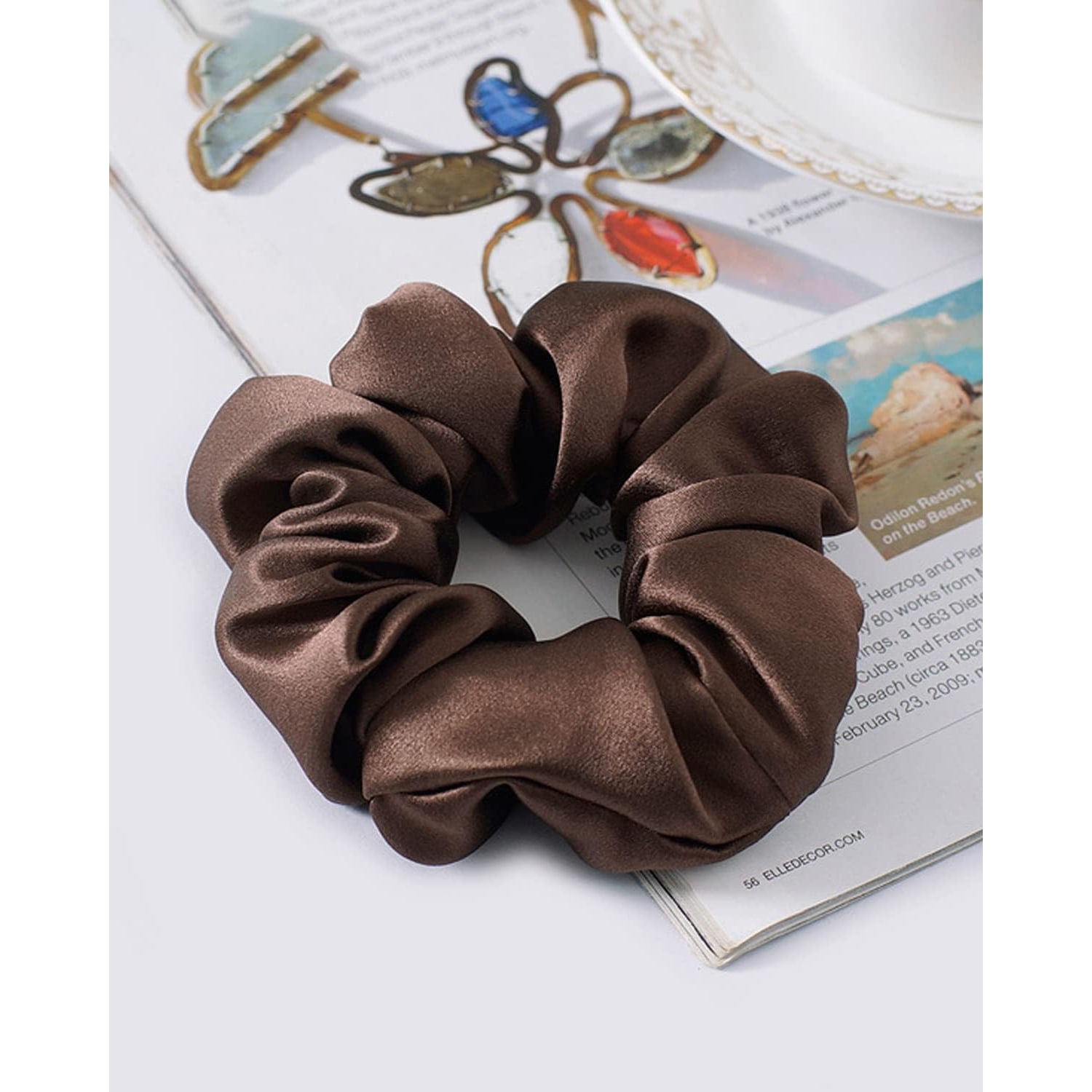 Large Silk Scrunchies 2 Pack (Black & Coffee): image 4