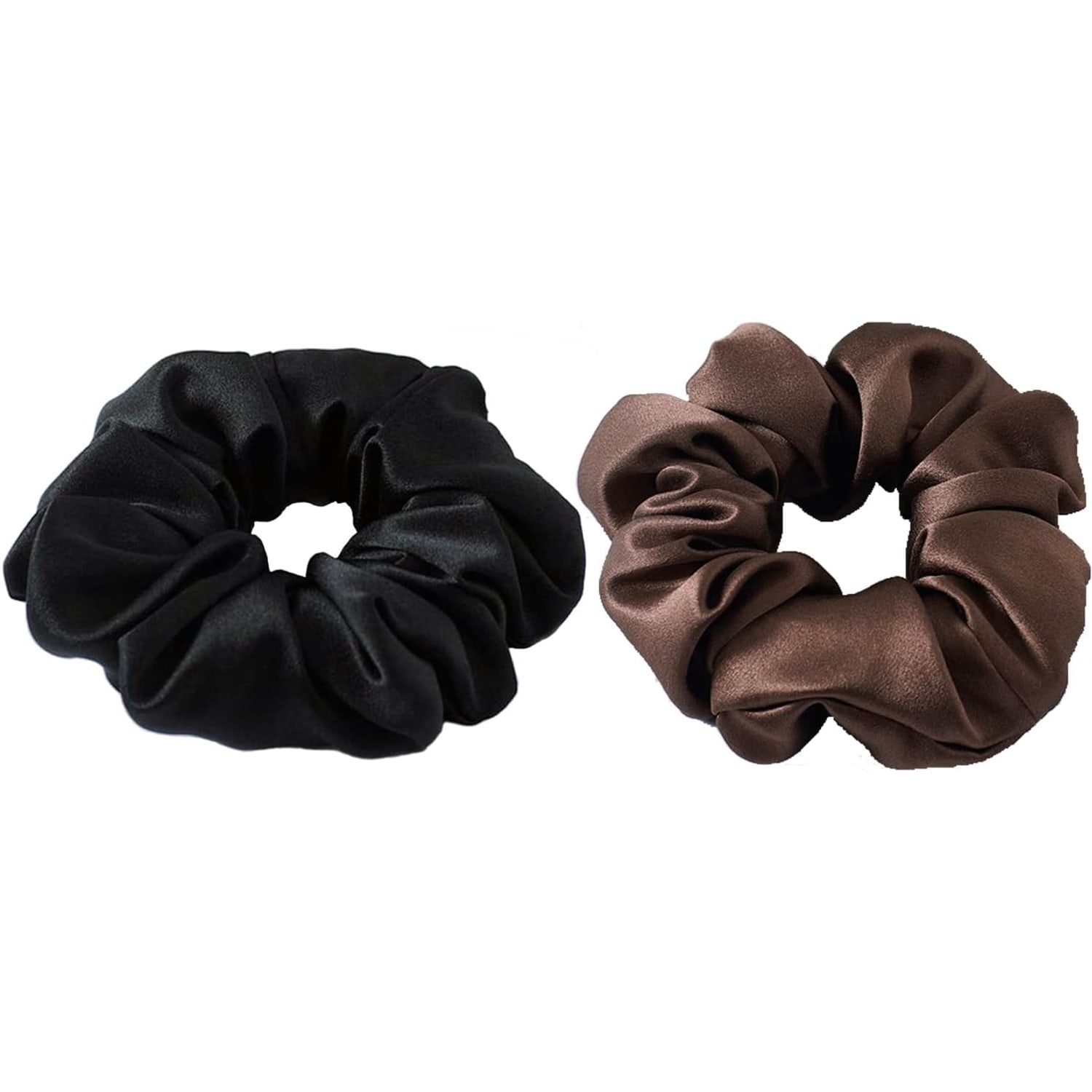 Large Silk Scrunchies 2 Pack (Black & Coffee)