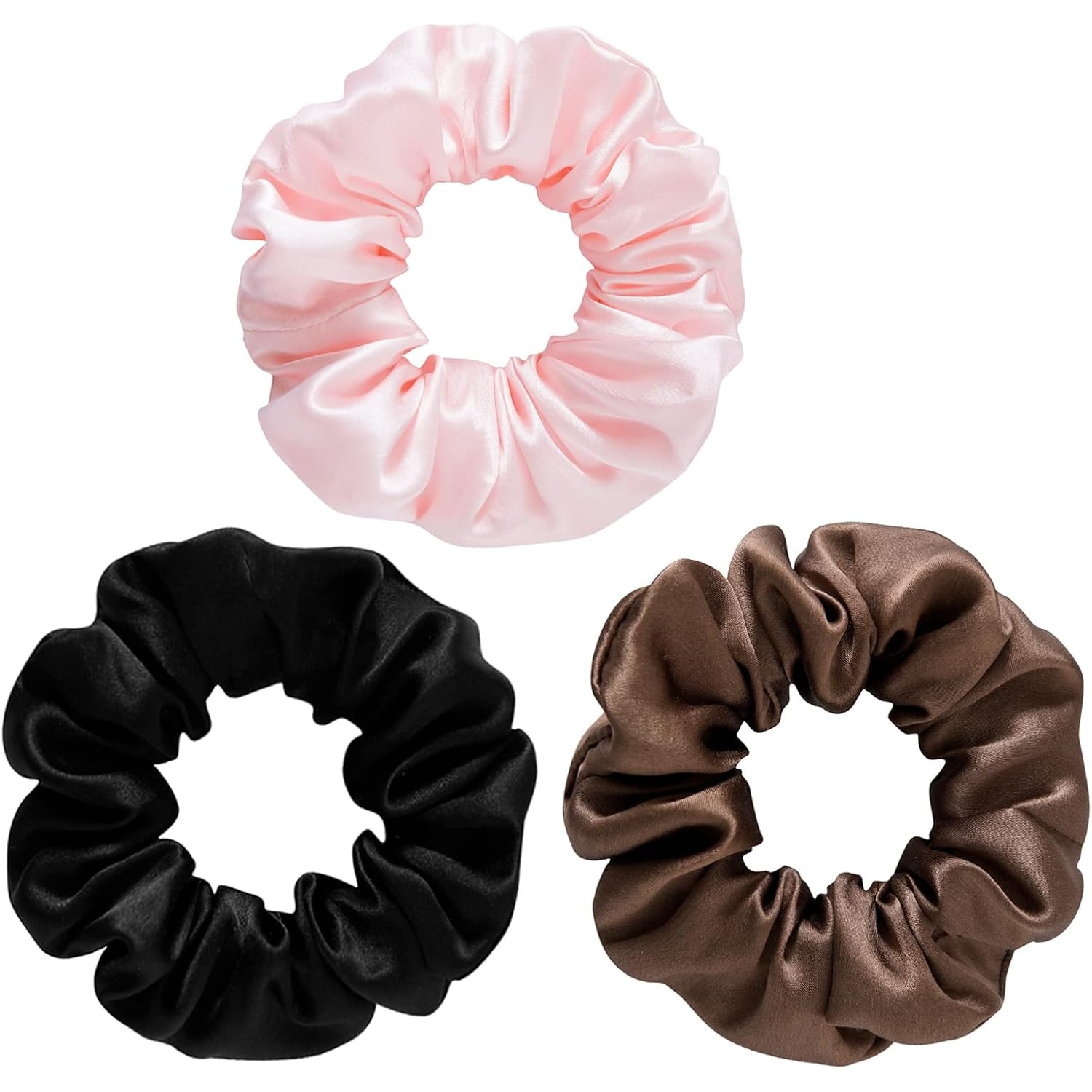Mulberry Silk Scrunchies 3 Pack (Brown, Black, Pink)