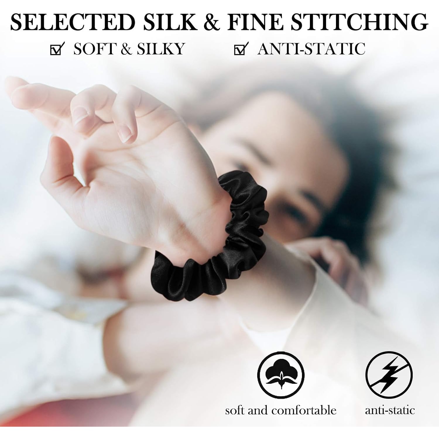 Mulberry Silk Scrunchies 3 Pack (Brown, Black, Pink): image 4