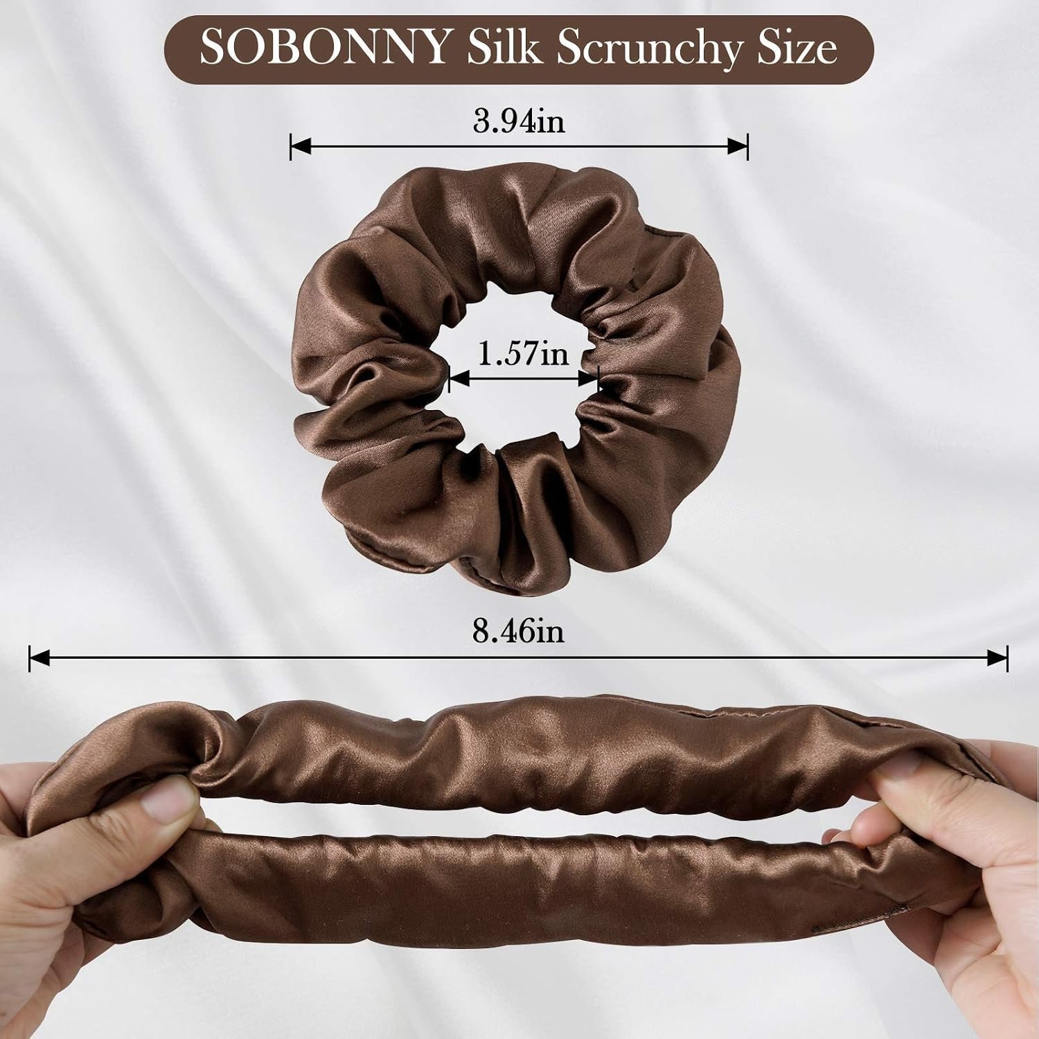 Mulberry Silk Scrunchies 3 Pack (Brown, Black, Pink): image 5