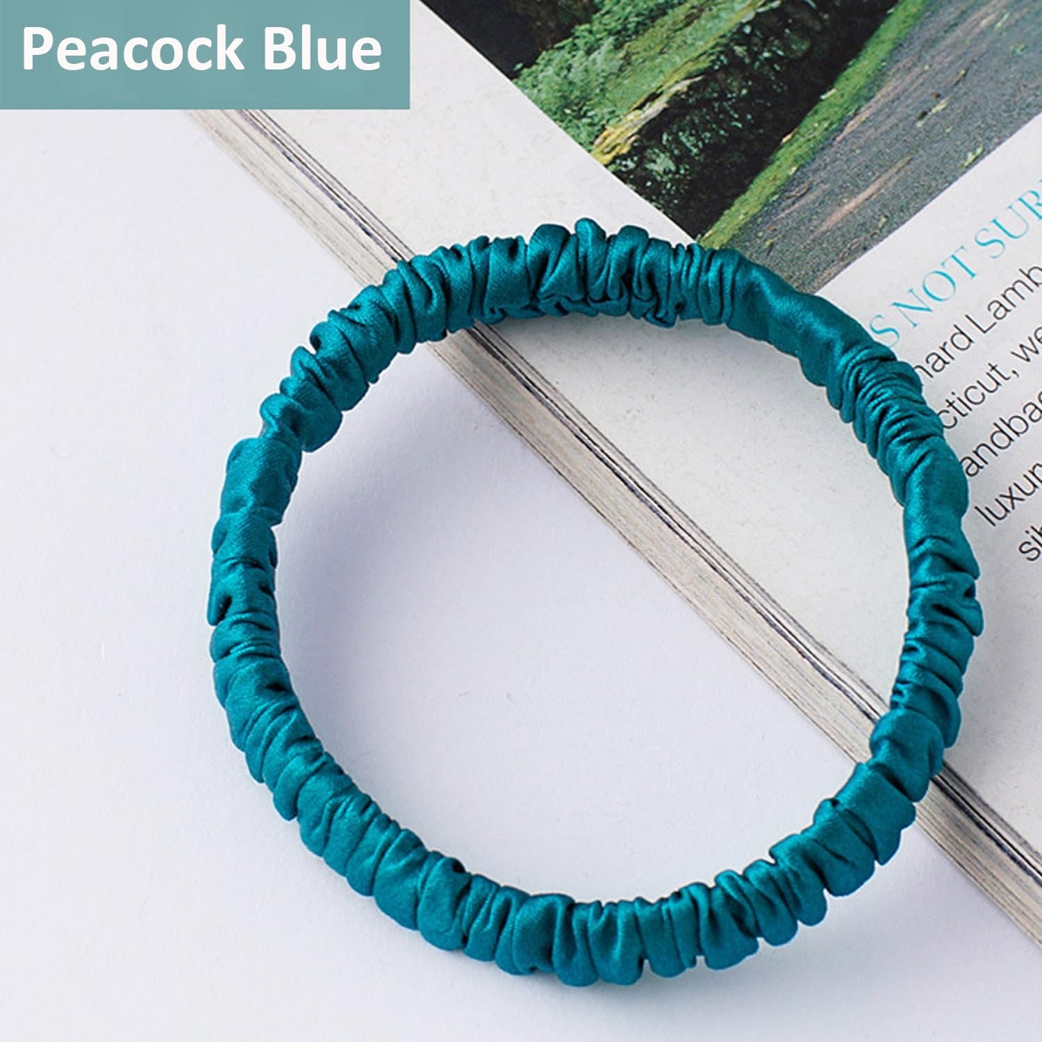 Skinny Silk Scrunchies 4 Pack, Green and Blue: image 5