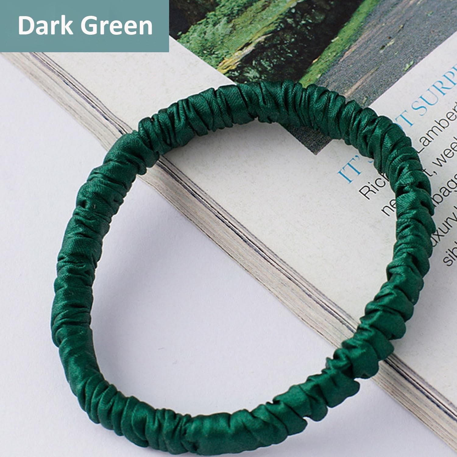 Skinny Silk Scrunchies 4 Pack, Green and Blue: image 6