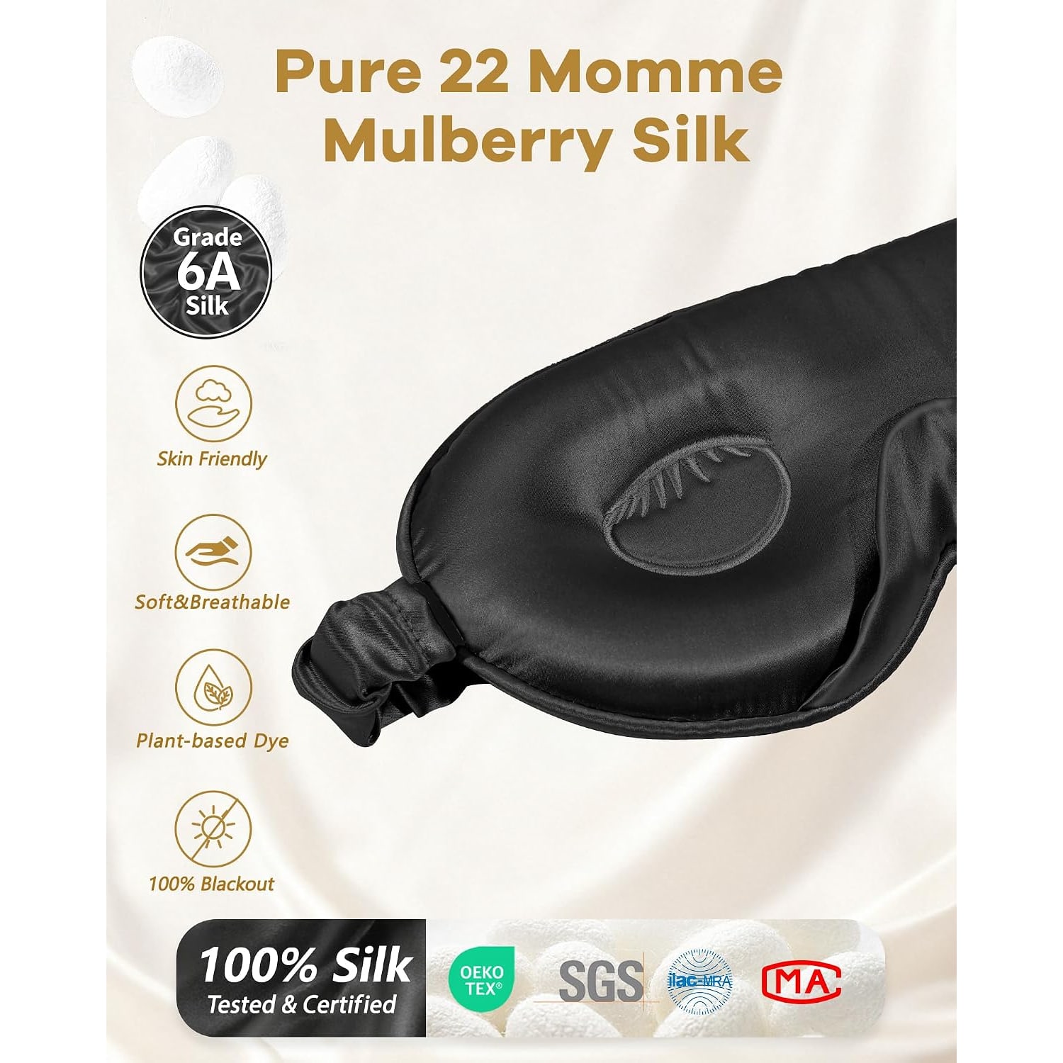 22 Momme Contoured Silk Sleep Mask in Black: image 4