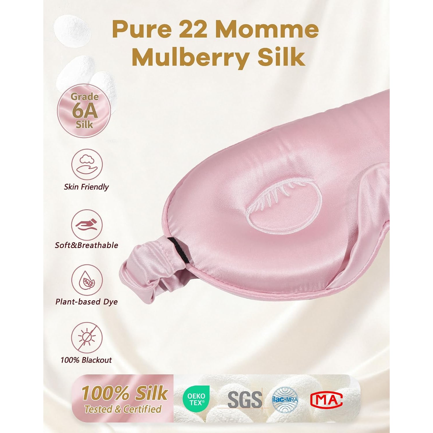 Pink Contoured 22 Momme Mulberry Silk Sleep Mask: image 4