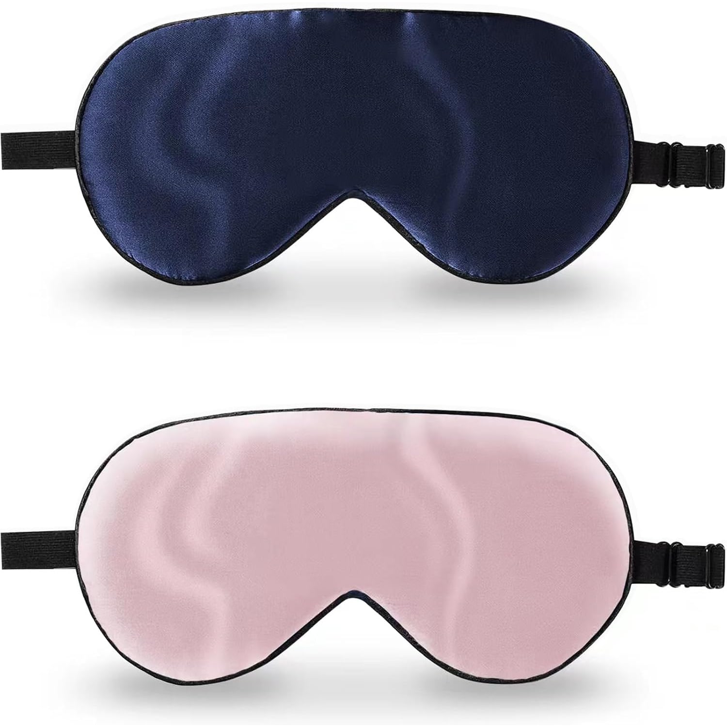 Adjustable Mulberry Silk Sleep Mask 2 Pack (Navy Blue & Pink)