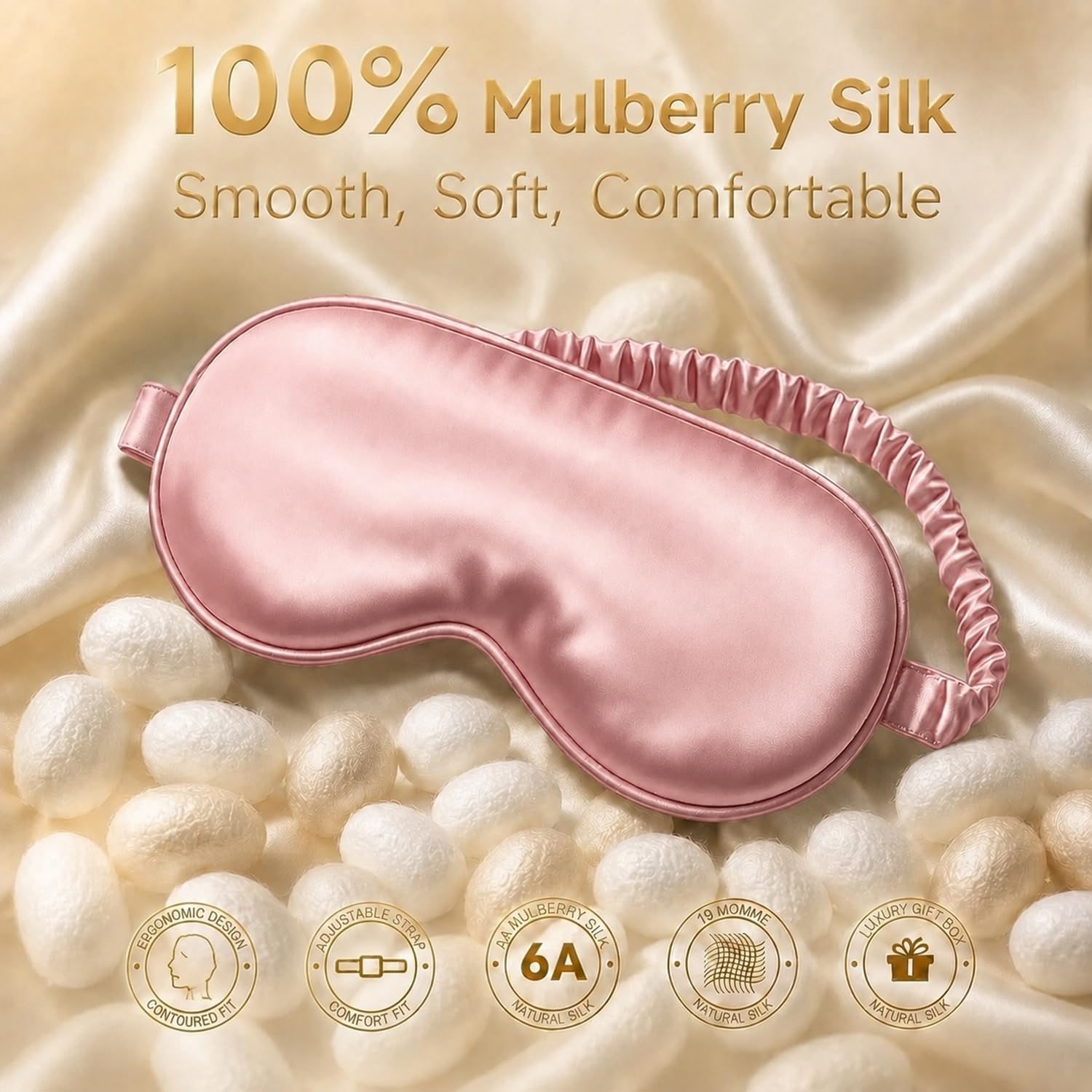 Pink 19 Momme Mulberry Silk Eye Mask with Gift Box: image 3